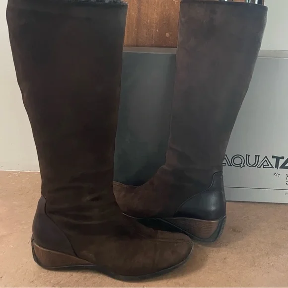 Aquatalia Meadow Boot Brown Suede Size 10 Waterproof Wdge Heel Padded Lining - Picture 4 of 14
